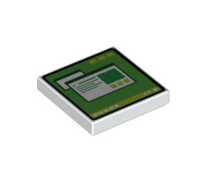 LEGO Weiß Fliese 2 x 2 mit Green Computer Screen mit Nut (3068 / 73765)