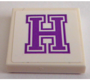 LEGO White Tile 2 x 2 with 'H' Sticker with Groove (3068)