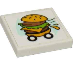 LEGO White Tile 2 x 2 with Hamburger on Wheels Sticker with Groove (3068)
