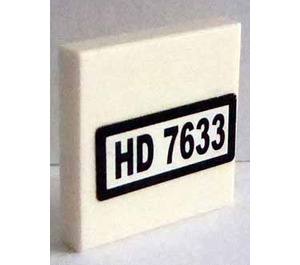 LEGO White Tile 2 x 2 with "HD 7633" Sticker with Groove (3068)