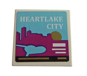 LEGO White Tile 2 x 2 with "HEARTLAKE  CITY" From set 41106 Sticker with Groove (3068)