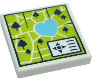 LEGO White Tile 2 x 2 with Heartlake Park Map with Groove (3068 / 36724)