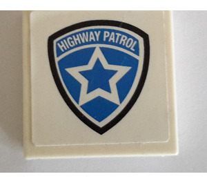 LEGO White Tile 2 x 2 with Highway Patrol Star Emblem Sticker with Groove (3068)