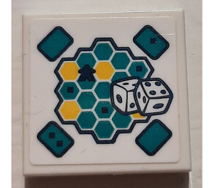 LEGO White Tile 2 x 2 with Honeycomb and Dice Sticker with Groove (3068)