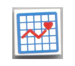 LEGO White Tile 2 x 2 with Hospital Heart Graph  Sticker with Groove (3068)