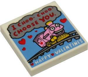 LEGO Wit Tegel 2 x 2 met "I Choo Choo Choose you" "Happy Valentines" met groef (3068 / 17421)