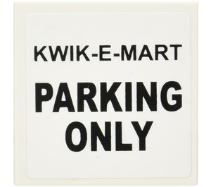 LEGO White Tile 2 x 2 with 'KWIK-E-MART PARKING ONLY' Sticker with Groove (3068)