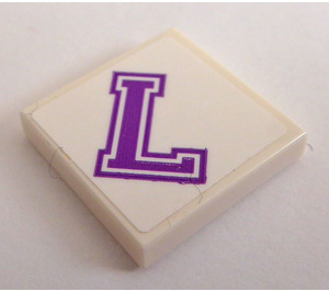 LEGO Wit Tegel 2 x 2 met "L" Sticker met groef (3068)