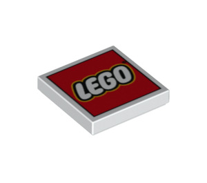 LEGO White Tile 2 x 2 with LEGO Logo on Red with Groove (11149 / 14875)