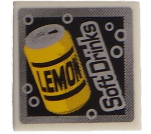 LEGO White Tile 2 x 2 with LEMON and Soft Drinks Sticker with Groove (3068)