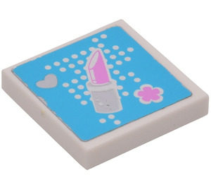 LEGO White Tile 2 x 2 with Lipstick, Heart & Flower Sticker with Groove (3068)