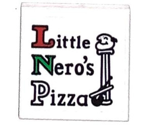 LEGO Weiß Fliese 2 x 2 mit Little Nero's Pizza Aufkleber mit Nut (3068)