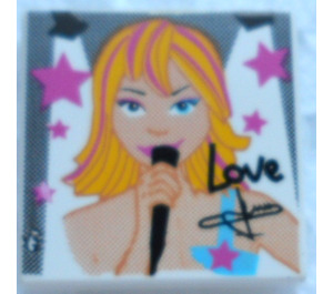LEGO White Tile 2 x 2 with 'Love' and Female Singer with Groove (3068)