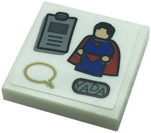 LEGO White Tile 2 x 2 with Magnets, 'YADA', Superman Minifigure, and Speech Bubble Sticker with Groove (3068)