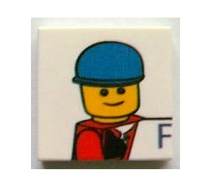 LEGO White Tile 2 x 2 with Man and "F" with Groove (3068)