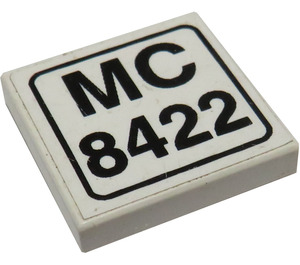 LEGO White Tile 2 x 2 with "MC 8422" Sticker with Groove (3068)