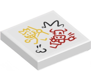 LEGO blanc Tuile 2 x 2 avec Monkie Kid et Demon Bull King Drawing Autocollant avec rainure (3068)
