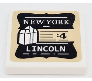 LEGO blanc Tuile 2 x 2 avec 'NEW YORK LINCOLN' Autocollant avec rainure (3068)