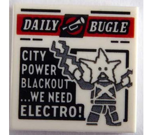 LEGO Weiß Fliese 2 x 2 mit Newspaper 'DAILY BUGLE' und 'CITY POWER BLACKOUT...WE NEED ELECTRO!' mit Nut (3068)