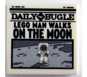 LEGO Weiß Fliese 2 x 2 mit Newspaper 'DAILY BUGLE' und 'LEGO Mann WALKS auf THE MOON' mit Nut (3068)