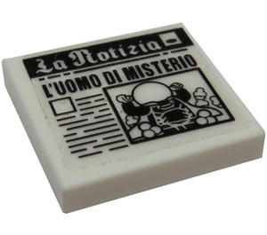 LEGO blanc Tuile 2 x 2 avec Newspaper 'La Notizia' et 'L'UOMO DI MISTERIO' Autocollant avec rainure (3068)