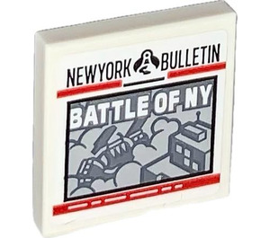 LEGO White Tile 2 x 2 with ‘NEWYORK BULLETIN’, ‘BATTLE OF NY’ Sticker with Groove (3068)