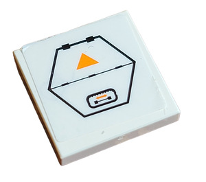 LEGO Wit Tegel 2 x 2 met Oranje Triangle en Handvat Aan een Hexagonal Deur Sticker met groef (3068)