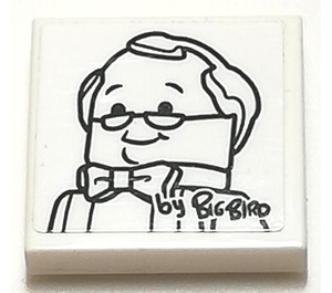 LEGO White Tile 2 x 2 with Picture of Mr. Hooper Sticker with Groove (3068)