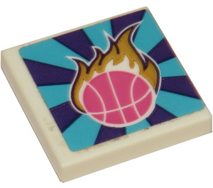 LEGO White Tile 2 x 2 with Pink ball and gold flame Sticker with Groove (3068)