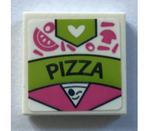 LEGO Wit Tegel 2 x 2 met Pizza Doos Sticker met groef (3068)