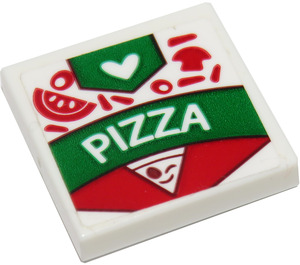 LEGO White Tile 2 x 2 with Pizza Box Sticker with Groove (3068)