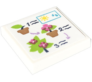 LEGO White Tile 2 x 2 with Plants, Numbers Sticker with Groove (3068)
