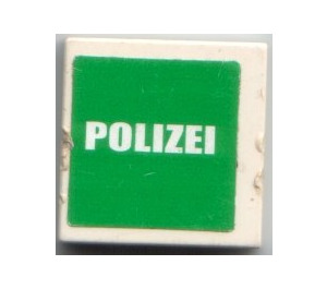 LEGO Wit Tegel 2 x 2 met "POLIZEI" Sticker met groef (3068)