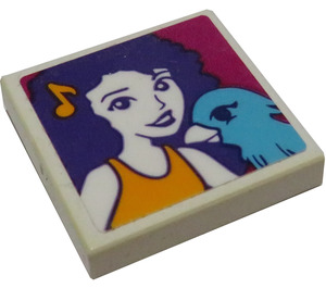 LEGO White Tile 2 x 2 with Portrait of Female with Bird Sticker with Groove (3068)