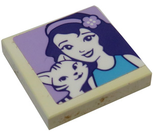 LEGO White Tile 2 x 2 with Portrait of Female with Cat Sticker with Groove (3068)