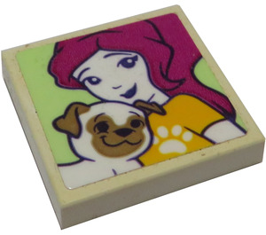 LEGO White Tile 2 x 2 with Portrait of Female with Dog Sticker with Groove (3068)