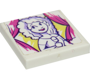 LEGO White Tile 2 x 2 with Portrait of Girl with Popsicle Sticker with Groove (3068)