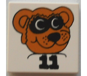 LEGO White Tile 2 x 2 with Raccoon and "11" with Groove (3068)
