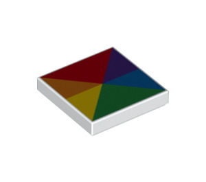 LEGO White Tile 2 x 2 with Rainbow Colored Triangles with Groove (3068 / 20827)