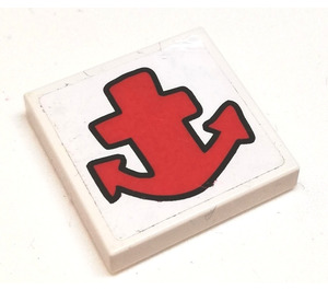LEGO Wit Tegel 2 x 2 met Rood Anchor Sticker met groef (3068)