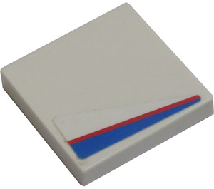 LEGO blanc Tuile 2 x 2 avec rouge et Bleu Line (La gauche) Autocollant avec rainure (3068)