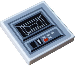 LEGO Weiß Fliese 2 x 2 mit rot und Weiß Buttons und Schwarz Screen Aufkleber mit Nut (3068)