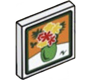 LEGO Weiß Fliese 2 x 2 mit rot und Gelb Blumen im Vase Picture Aufkleber mit Nut (3068)