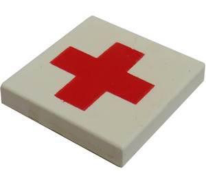 LEGO Weiß Fliese 2 x 2 mit Rot Kreuz mit Nut (3068)