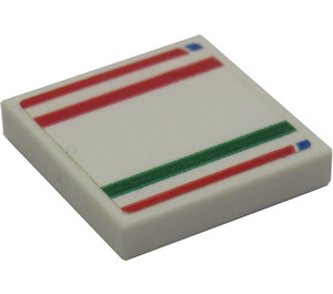 LEGO blanc Tuile 2 x 2 avec rouge, Green Rayures et Bleu Dots Autocollant avec rainure (3068)