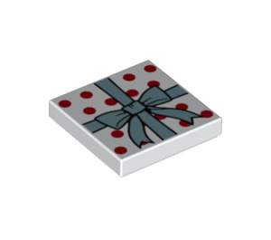 LEGO White Tile 2 x 2 with Red Polka Dots and Blue Ribbon with Bow with Groove (3068 / 38374)