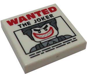 LEGO White Tile 2 x 2 with Red WANTED and Black THE JOKER with Groove (3068 / 29695)