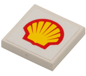 LEGO White Tile 2 x 2 with Shell Logo (White Background) Sticker with Groove (3068)