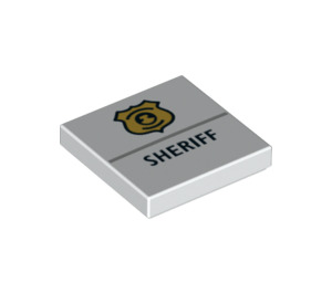 LEGO hvid Flise 2 x 2 med 'SHERIFF' og Politi Badge med rille (3068 / 33635)