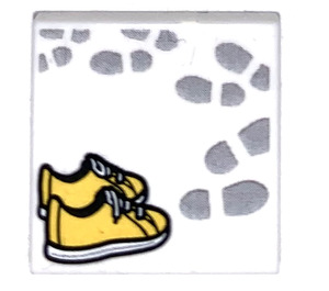 LEGO White Tile 2 x 2 with Shoes with Footprints with Groove (3068)